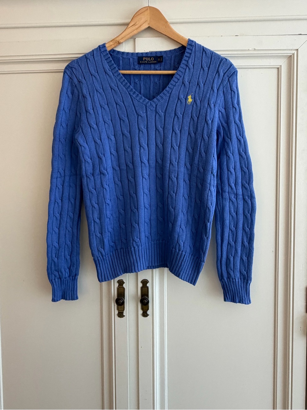Polo by Ralph Lauren Women’s V-Neck Cable Knit Sweater - Cornflower Blue